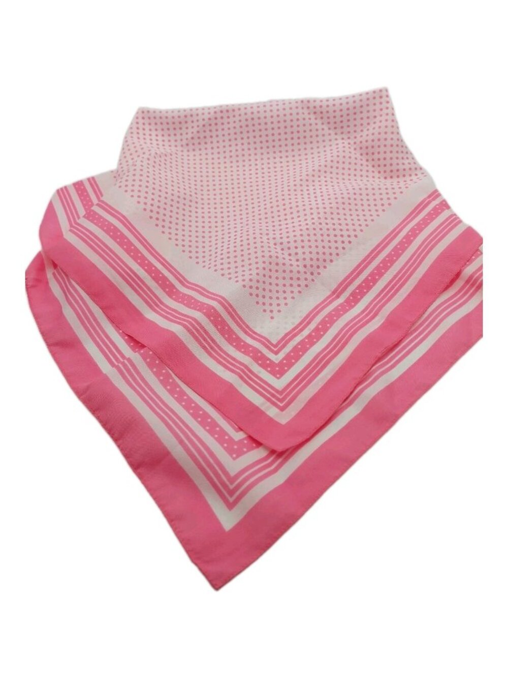 Pink White Square Scarf 26" Striped Polka Dots